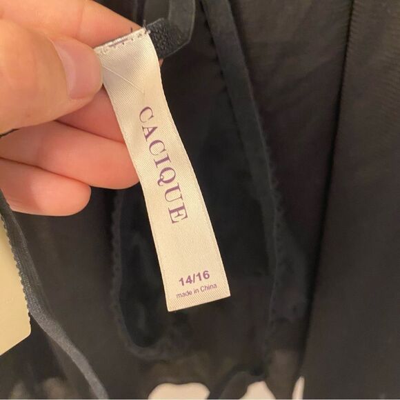 Cacique set black lace mesh Babydoll Chemise lingerie Sexy slip dress 14-16 new - Picture 10 of 11